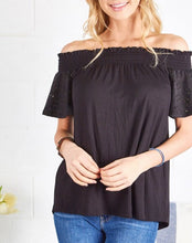 Load image into Gallery viewer, BLACK EYELET SHORT SLEEVE TUNIC TOP
