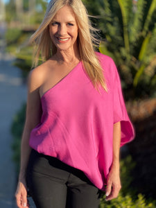 Just Fall In Love Again One Shoulder Satin Top - Pink