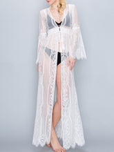 Load image into Gallery viewer, White Lace Bell Sleeve Coverup
