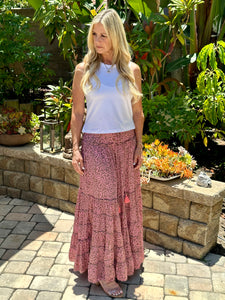 Gypsy Woman Maxi Skirt - Barbie Pink & Brown
