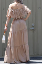 Load image into Gallery viewer, Champagne Off Shoulder Lace Maxi Dress

