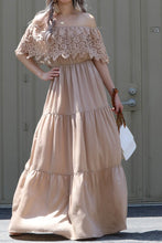 Load image into Gallery viewer, Champagne Beige Off Shoulder Lace Maxi Dress
