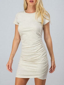 Oatmeal Casual Ruched Bodycon Mini Dress