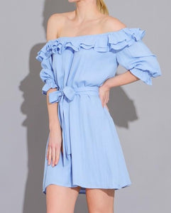 Light Blue Off-Shoulder Ruffle Mini Dress