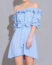 Load image into Gallery viewer, Out of The Blue Off-Shoulder Ruffled Mini Dress
