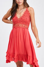 Load image into Gallery viewer, Coral flower crochet mini dress
