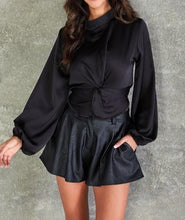 Load image into Gallery viewer, Long Sleeve Front Twist Satin Crop Top
