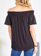 Load image into Gallery viewer, Remember Me Eyelet Sleeve Off Shoulder Tunic Top - Black
