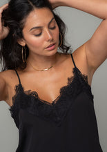 Load image into Gallery viewer, Made You Look Flowy Lace Trim Cami - Black

