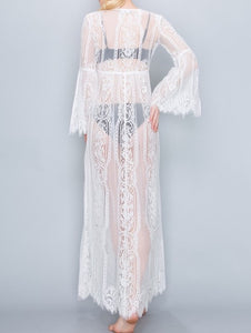 White Lace Bell Sleeve Coverup