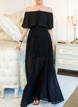 Load image into Gallery viewer, Black Off Shoulder Chiffon Maxi Dress

