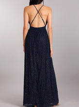 Load image into Gallery viewer, Navy Dot Low Cut V-Neck Maxi Dress
