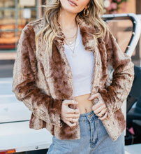 Load image into Gallery viewer, Brown Faux Fur Crop Coat
