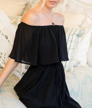 Load image into Gallery viewer, Black Off Shoulder Chiffon Maxi Dress
