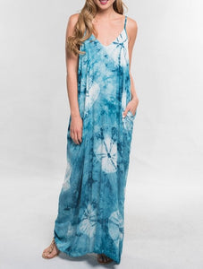 La Isla Bonita Tie Dye Cocoon Maxi Dress - Blue