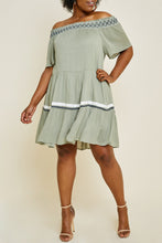 Load image into Gallery viewer, Chandelier Off Shoulder Tiered Ruffle Mini Dress - Olive
